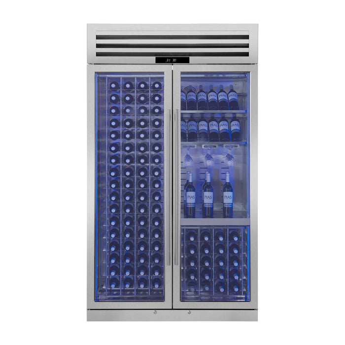 Forno Abruzzo 48-inch wine cooler in stainless steel front view, alternate