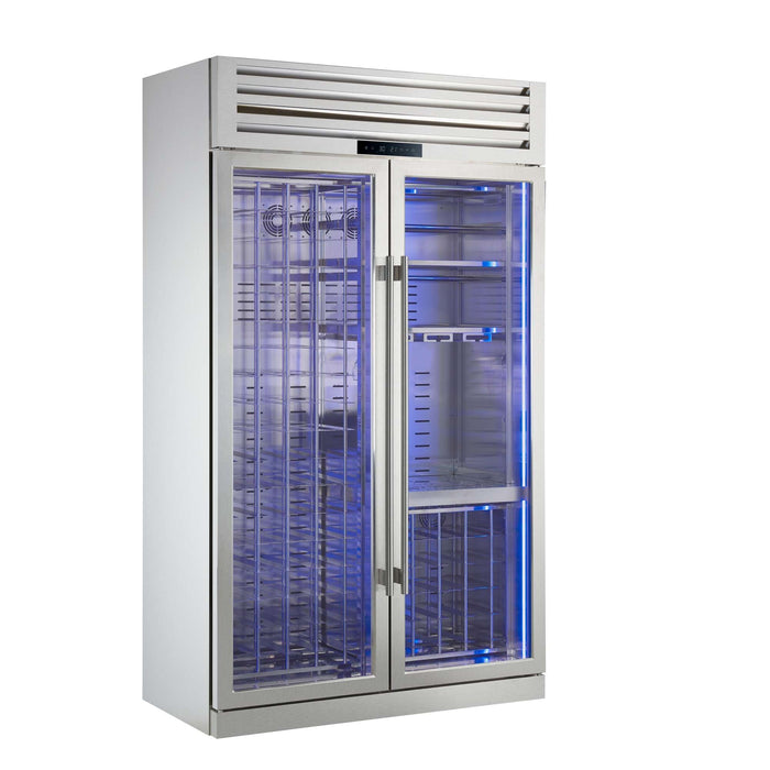 Forno Abruzzo 48-inch wine cooler in stainless steel left angled view