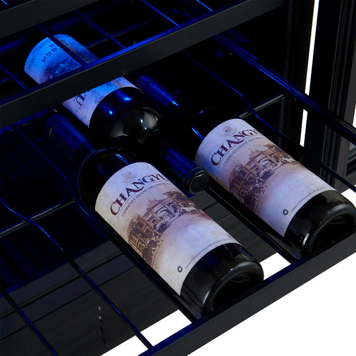 Forno Bachino 24-Inch Wine Cooler in Black with Antique Brass Handle, with LED Lighting, Triple Glass Door, & 51 Bottle Capacity (FWCDR6634-24BLK)