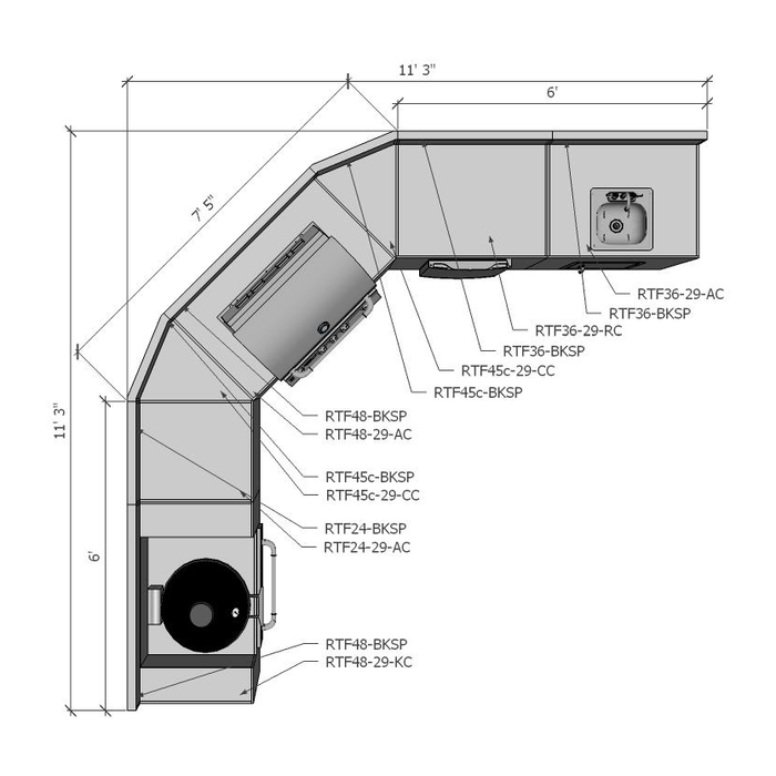 Chicago Brick Oven - DIY Winnetka Kitchen - 20' - 45 ° L-Shaped Kitchen