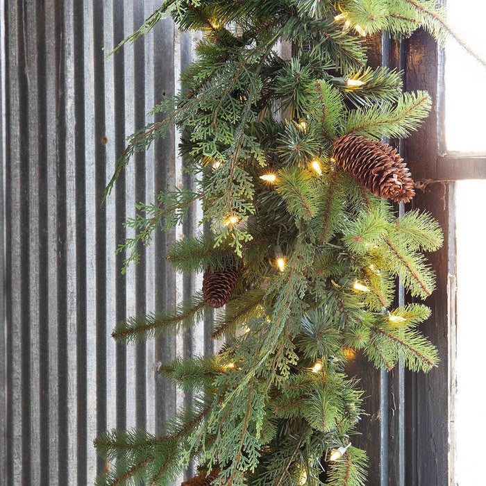 Park Hill Collection Tree Lot Mixed Evergreen Garland with LED Lights XPW90673 Park Hill Collection