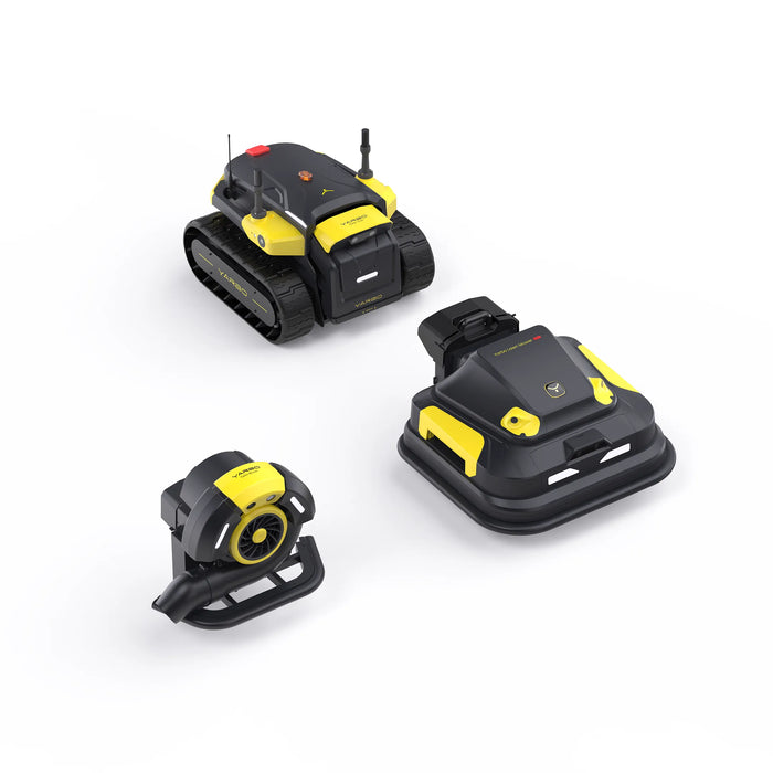 Yarbo Lawn Mower Pro robotic system mowing and blowing leaves on large property