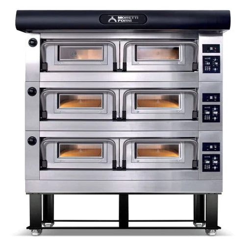 AMPTO Electric Pizza Oven P120 49'' x 26'' x 7'' (Chamber) 208/240/60/3 - 3 Decks with tray guide base - P120E A3X AMPTO