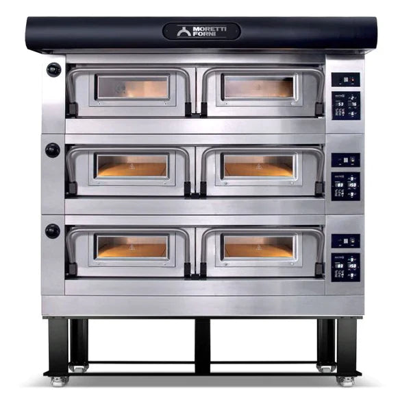 AMPTO Electric Pizza Oven P120 49'' x 26'' x 7'' (Chamber) 208/240/60/3 - 3 Decks with tray guide base - P120E A3X AMPTO