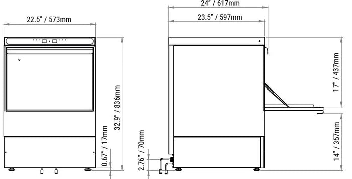 AMPTO Undercounter Dishwasher, door type, front loading, 23-5/8"W, (20/30 or 60) racks/hour capacity, high temp - 500 AMPTO