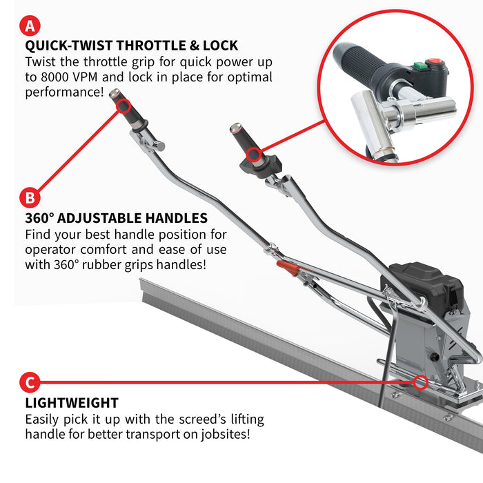 Tomahawk Power Battery Powered Vibrating Concrete Power Screed 36V/5Ah Float Finishing Tool (Choose 4ft, 6ft, 8ft, 10ft,...