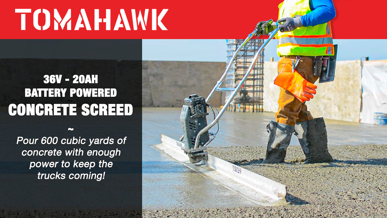Tomahawk Power Battery Powered Vibrating Concrete Power Screed 36V/5Ah Float Finishing Tool (Choose 4ft, 6ft, 8ft, 10ft,...