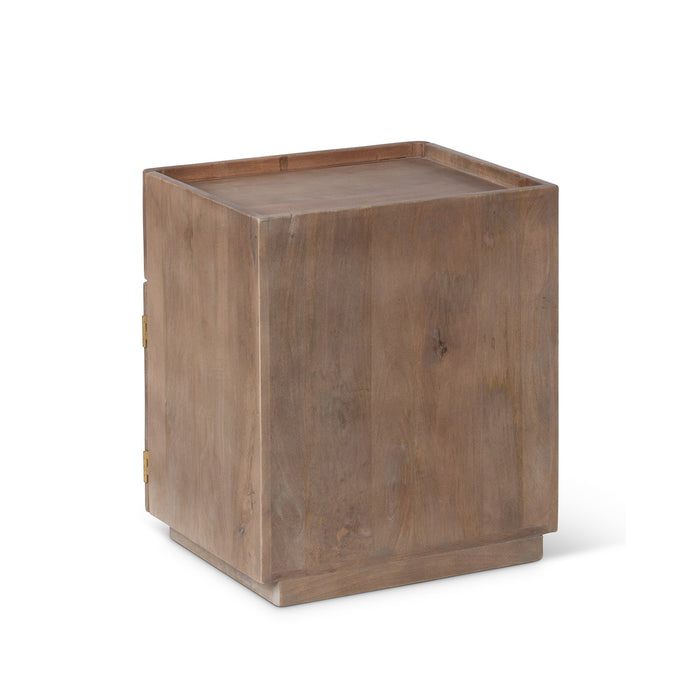 Park Hill Collection Rosette Hand-Carved Mango Wood Side Table with Drawer & Elegant Medallion Design - Natural Finish