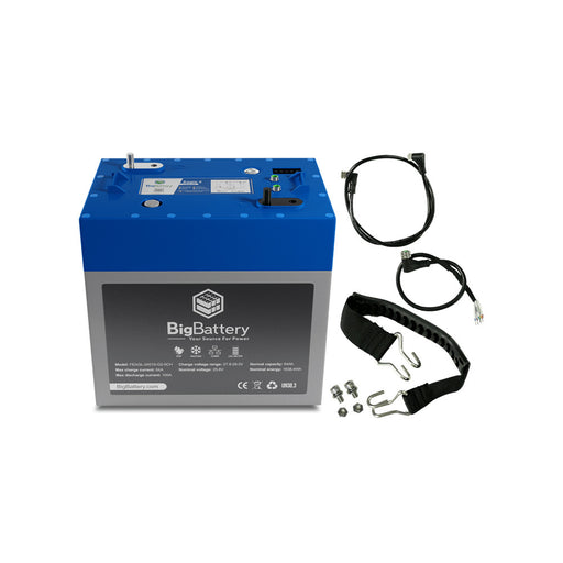 BigBattery - 24V EAGLE 2 - LiFePO4 Lithium Battery 1.63kWh - For Boats & Motorcycles - Front view of BigBattery 24V EAGLE 2 with carrying strap