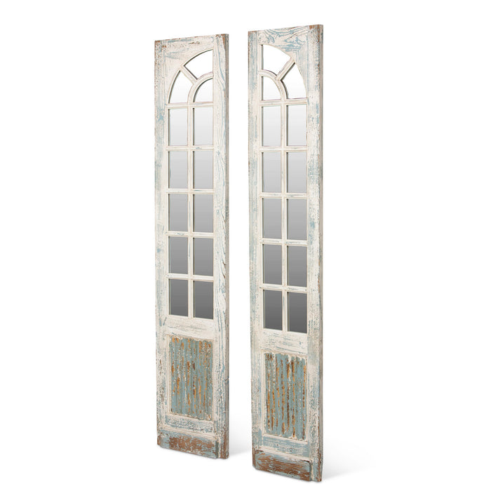 Park Hill Collection Mirrored Sidelights - Elegant Set of 2 with White-Washed Finish and Unique Blue Highlights for Home Decor