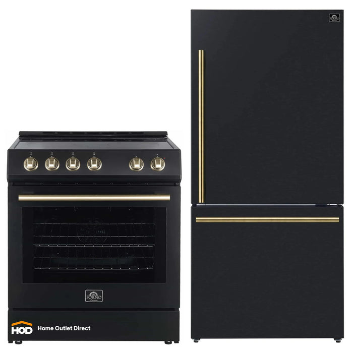 Forno Espresso 2-Piece Appliance Package - 30-Inch Electric Range with 5.0 Cu.Ft. Electric Oven and Refrigerator in Black...