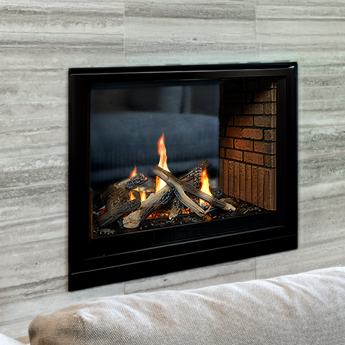 Empire Campfire multi-sided log set shown in a Tahoe Clean-Face Premium fireplace