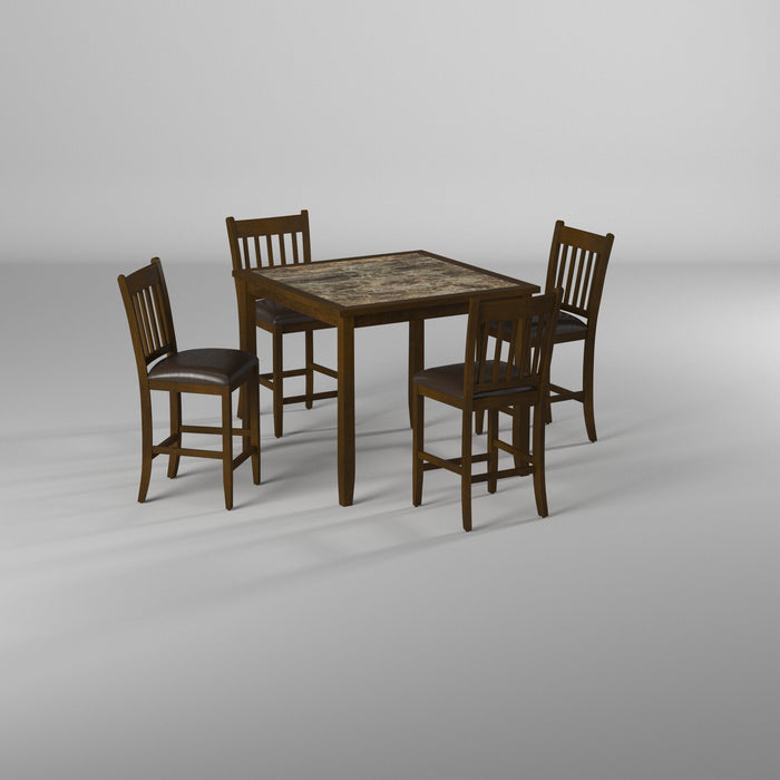 Alpine Furniture Capitola Faux Marble 5 Piece Pub Set, Espresso