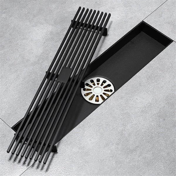 Cascada 12" Linear Drain Stainless Steel Floor Drain Rectangular Shower Drain - Matt Black - Side View
