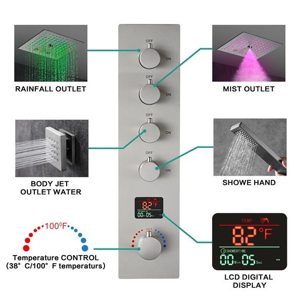 Cascada 12" Siena Digital LED Bluetooth Shower System - Close-Up