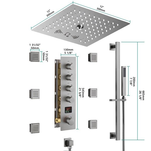 Cascada 12" Turin Digital LED Music Shower System - Features