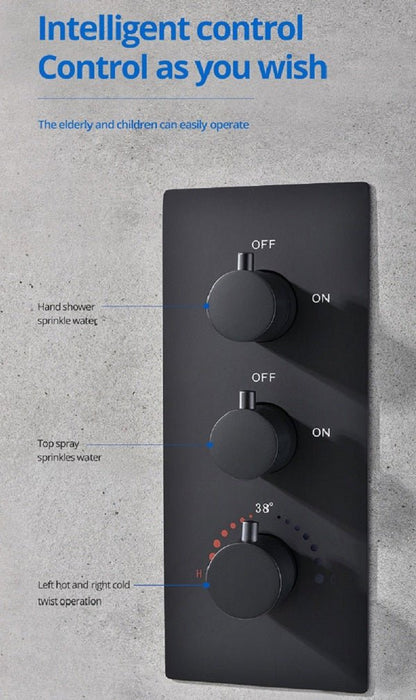 Cascada 14"x20" LED Shower System with 2-Way Thermostatic Valve - Detail View