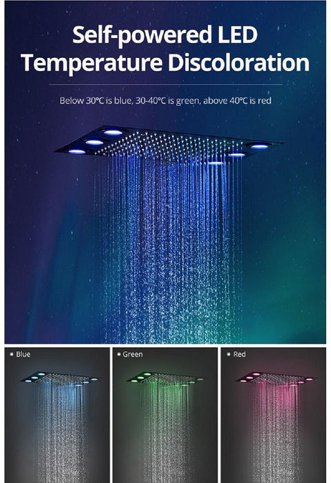 Cascada 14"x20" LED Shower System with 2-Way Thermostatic Valve - Side View