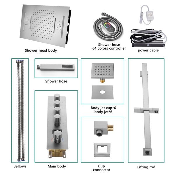 Cascada 15"x23" Catania Bluetooth LED Shower System - Close-Up