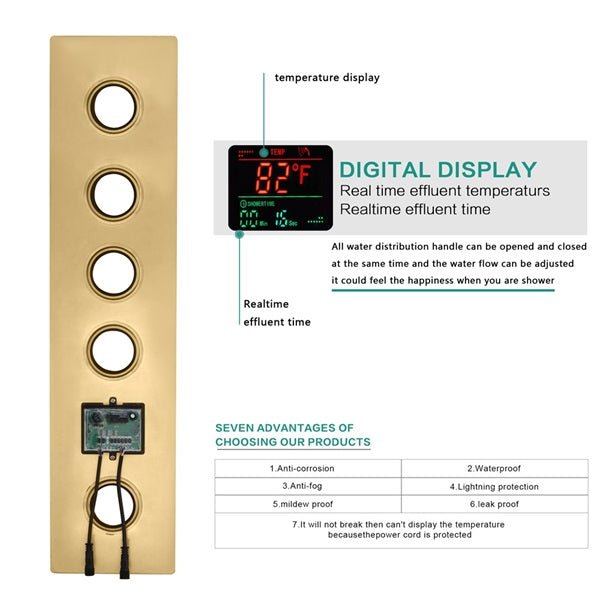Cascada 15"x23" Catania Digital LED Music Shower System - Dimensions