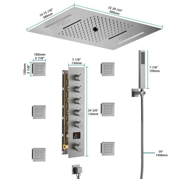 Cascada 15"x23" Palermo Digital LED Music Shower System - Lifestyle View