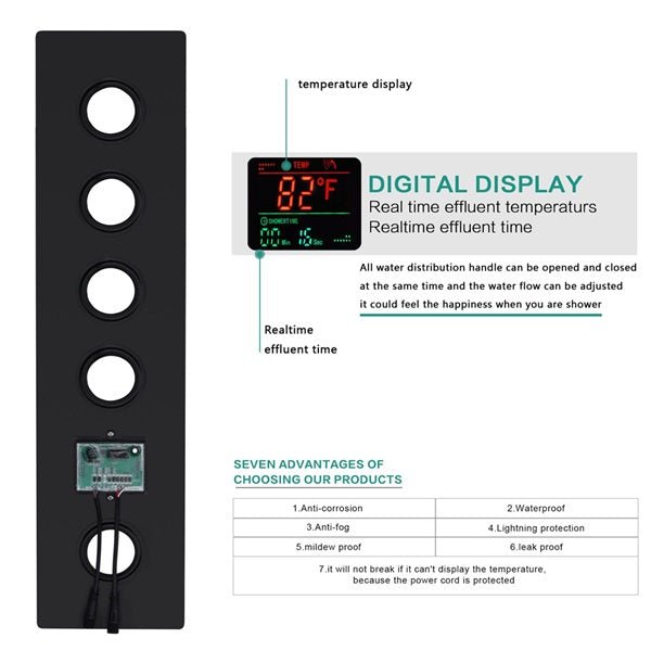 Cascada 15"x23" Trento Digital LED Music Shower System - Dimensions