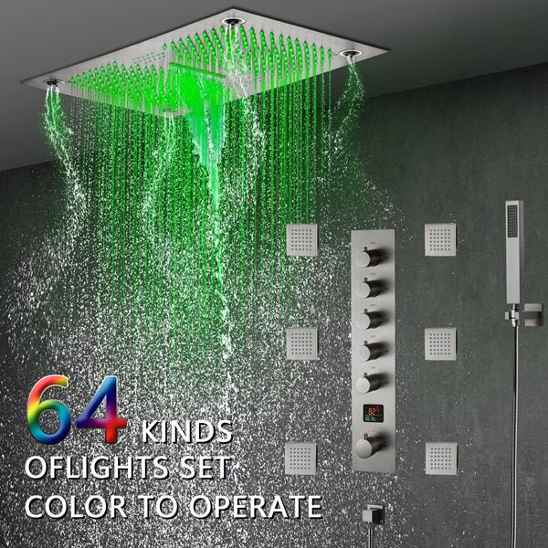 Cascada 16"x28" Matera Digital Rainfall Bluetooth LED Shower System - Dimensions