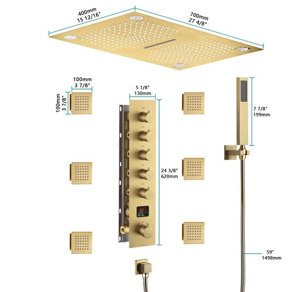 Cascada 16"x28" Matera Digital Rainfall music LED Shower System - Lifestyle View