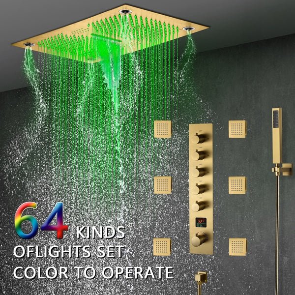 Cascada 16"x28" Matera Digital Rainfall music LED Shower System - Dimensions