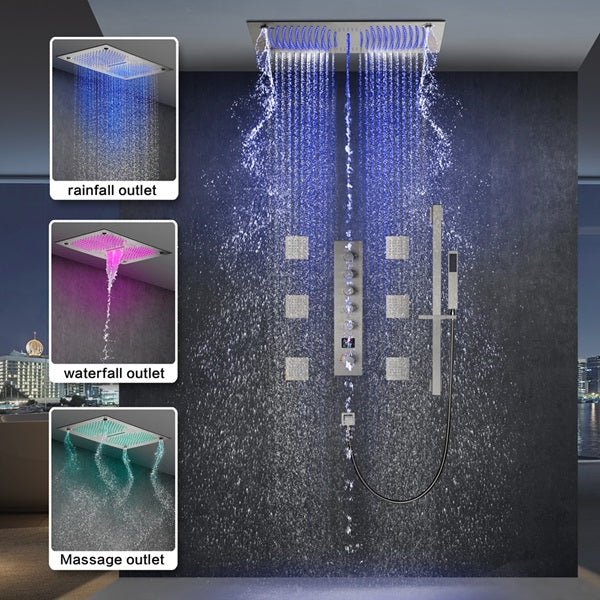 Cascada 16"x28" Sorrento Digital Rainfall LED music Shower System - Side View