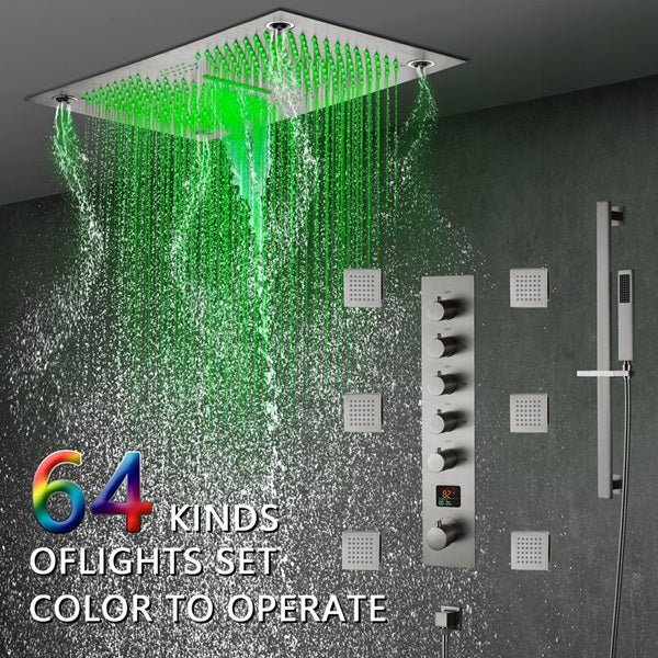 Cascada 16"x28" Sorrento Digital Rainfall LED music Shower System - Dimensions
