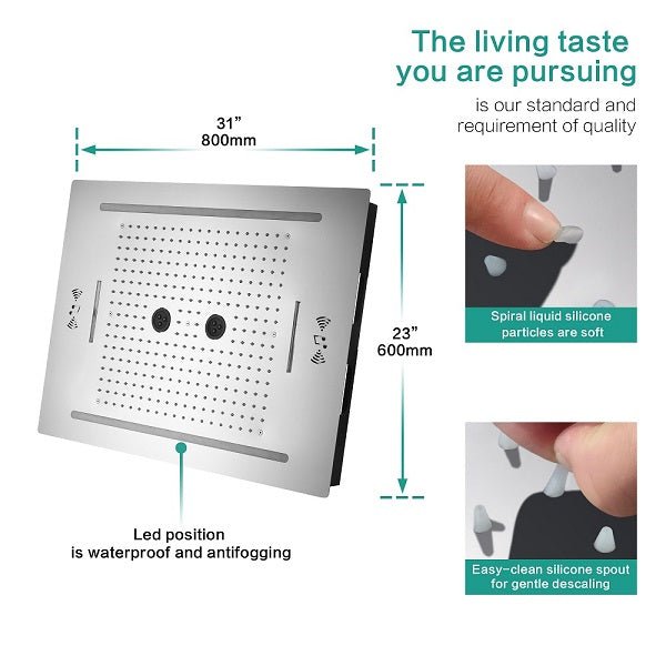 Cascada 23"x31" Florence LED Music Shower Head - Dimensions