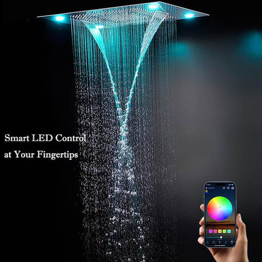 Cascada 23"x31" Rainfall Shower Head WiFi & Alexa Integration Remote LED Lights 5 Modes