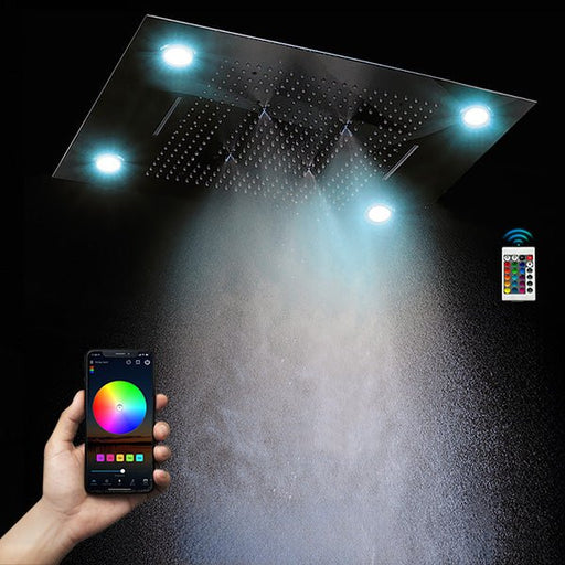 Cascada 23"x31" Rainfall Shower Head WiFi & Alexa Integration Remote LED Lights 5 Modes - Side View