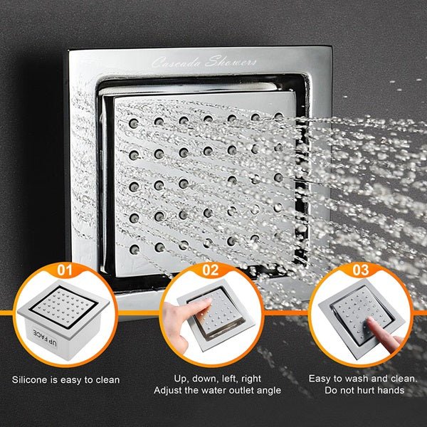 Cascada 4" Square (34-Nozzle) Body Spray Jet Shower - Side View