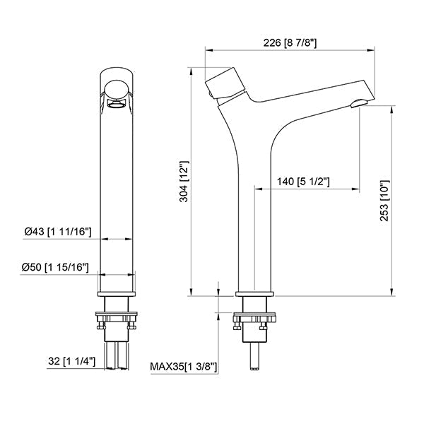 Cascada Andria Vessel Bathroom Sink Faucet (Hot & Cold) - Side View