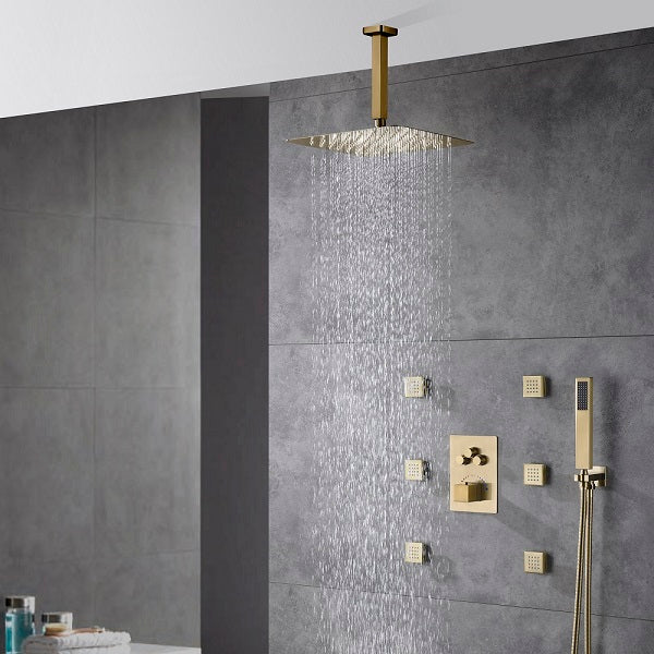 Cascada Annecy 12” Square Shower System - Brushed Gold - Side View
