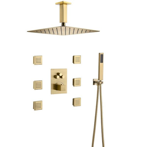 Cascada Annecy 12” Square Shower System - Brushed Gold