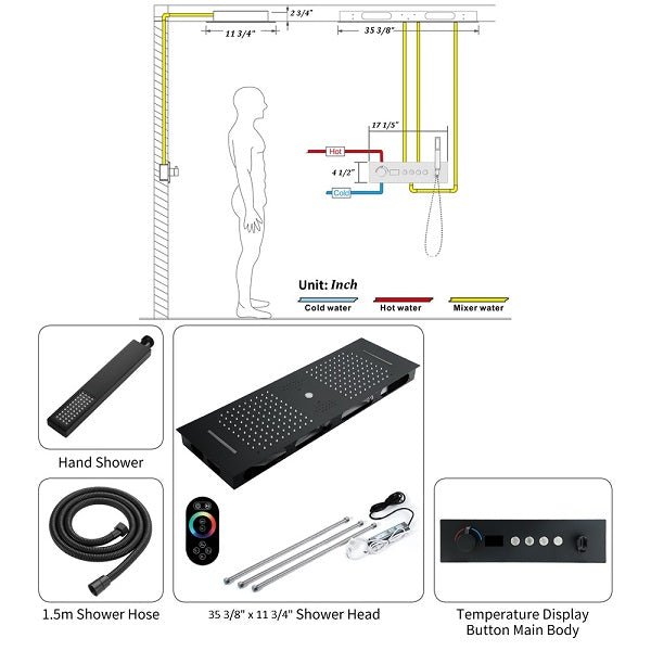 Cascada Artemisia 12"x36" LED Music Digital Large Shower System - Lifestyle View