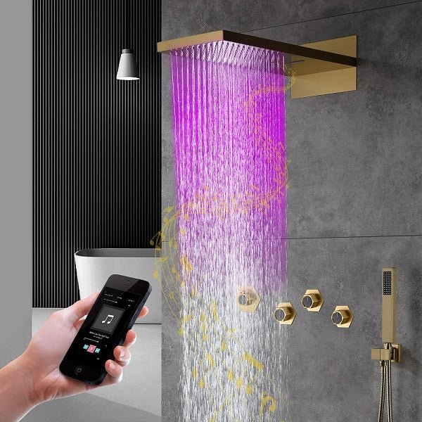Cascada Aspen 9"x22" Brushed Gold LED Shower System