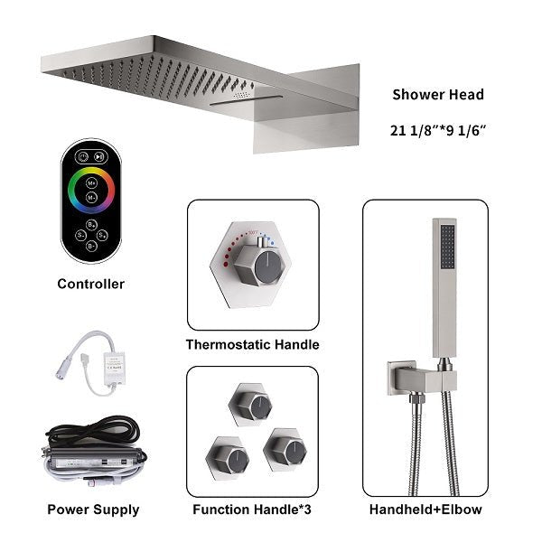 Cascada Aspen 9"x22" Brushed Nickel LED Shower System - Lifestyle View
