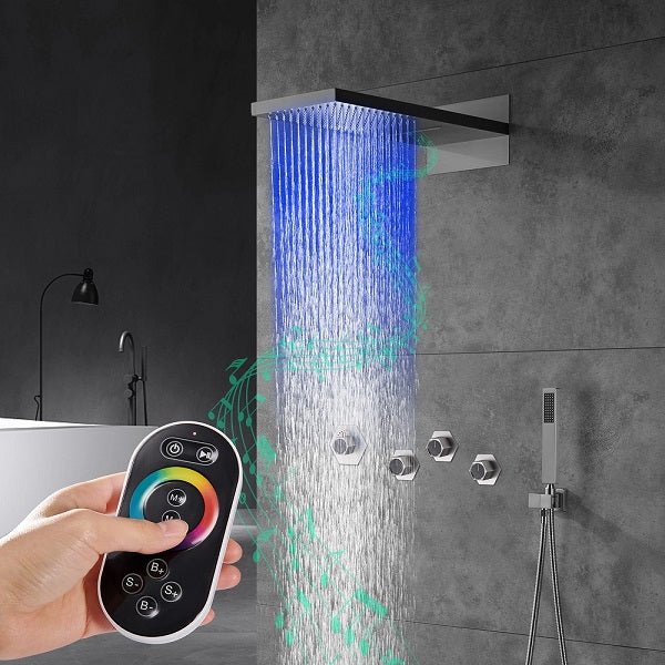 Cascada Aspen 9"x22" Brushed Nickel LED Shower System - Dimensions