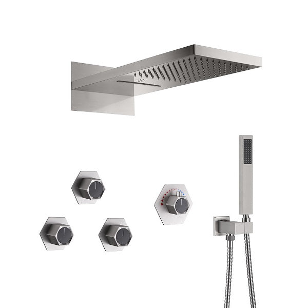 Cascada Aspen 9"x22" Brushed Nickel LED Shower System - Installation View