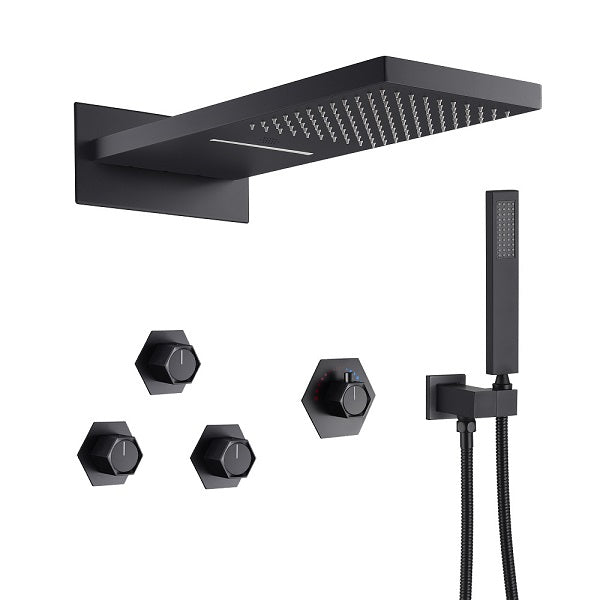Cascada Aspen 9"x22" Matte Black LED Shower System - Dimensions