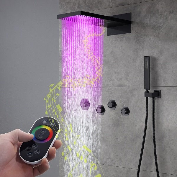 Cascada Aspen 9"x22" Matte Black LED Shower System - Installation View