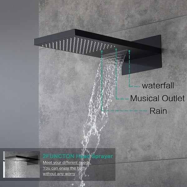 Cascada Aspen 9"x22" Matte Black LED Shower System - Detail View
