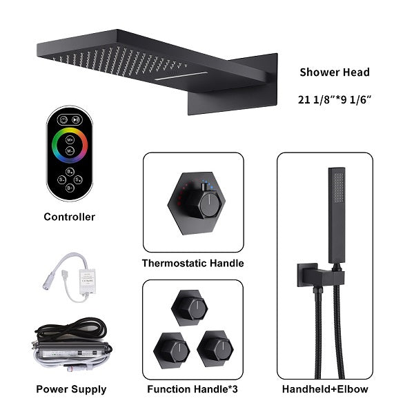 Cascada Aspen 9"x22" Matte Black LED Shower System - Lifestyle View