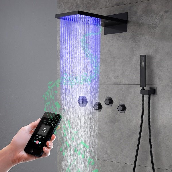Cascada Aspen 9"x22" Matte Black LED Shower System