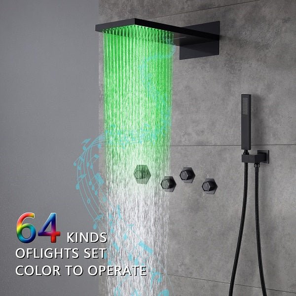 Cascada Aspen 9"x22" Matte Black LED Shower System - Side View