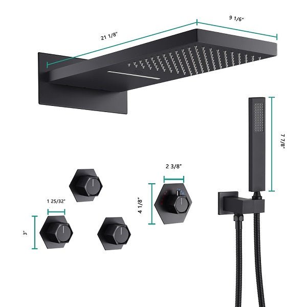 Cascada Aspen 9"x22" Matte Black LED Shower System - Features